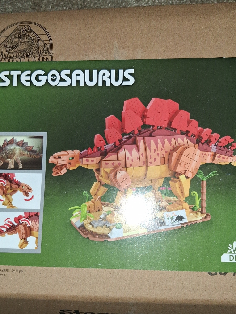 Stegosaurus Building Block Toy - Red and Tan